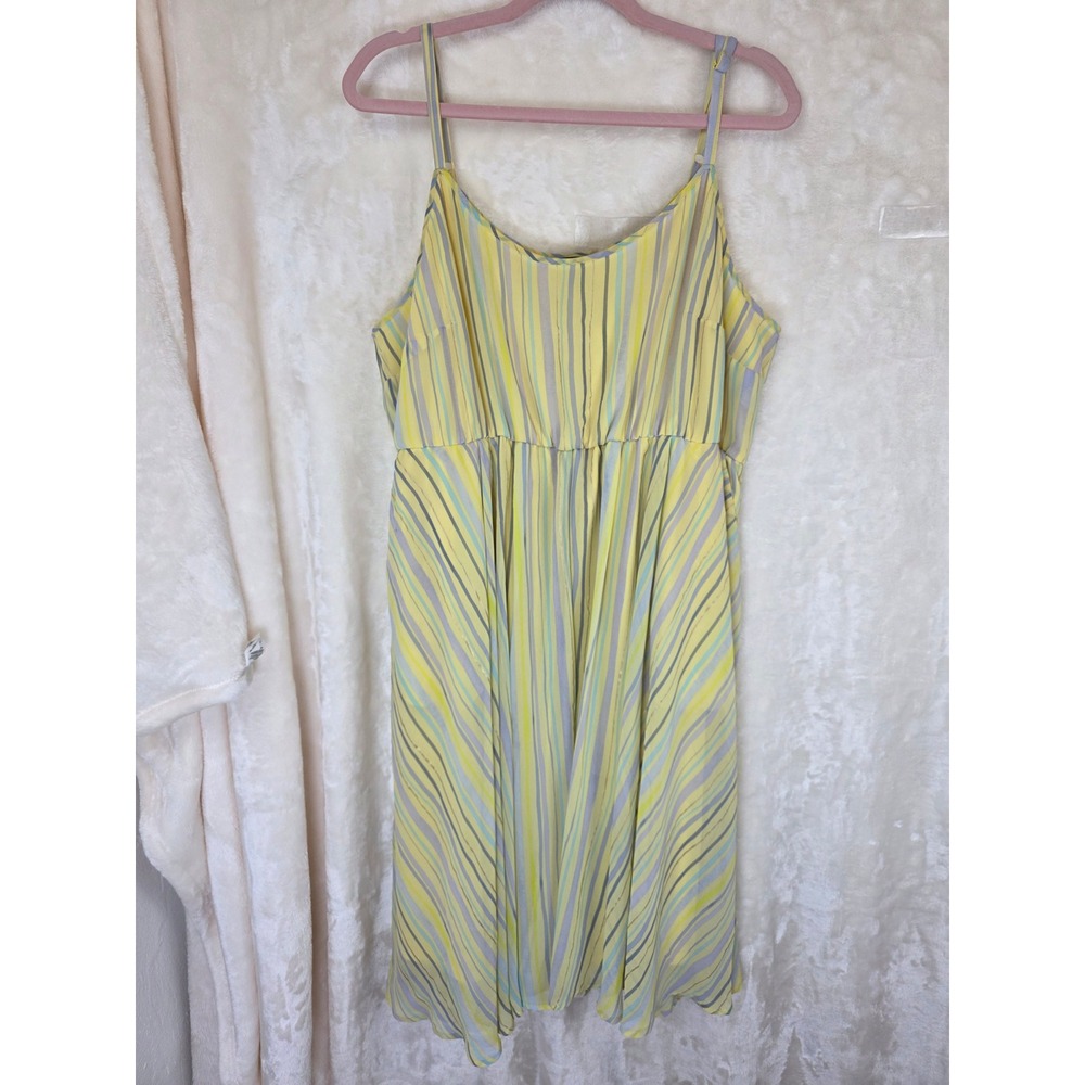 Torrid Yellow Striped Chiffon Midi Dress Size 2 Plus Metallic Gold‎ Threading